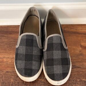 Gray and Black Plaid Slip-On Sneakers